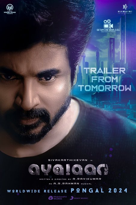 realmusic_2007's tweet photo. Most Awaited #AyalaanTrailer from Tomorrow 👽📷 #AyalaanPongal 📷@Siva_Kartikeyan
#kjr_studios #arrahman #Ravikumar_Dir #Hamsinient
#Phantomfxstudio https://t.co/MjSsWGd1BM