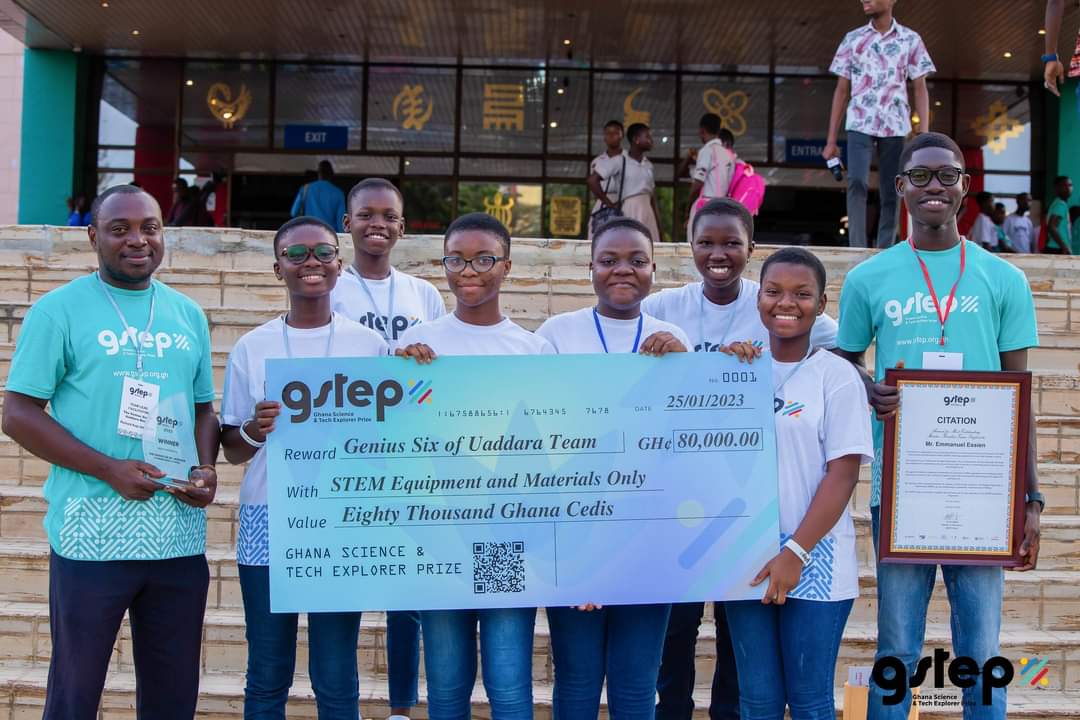 GSTEP_GH's tweet photo. Uaddara's Genius Six,an all-female team from Uaddara Basic Sch, Ashanti Region,came tops last year in the 2022 GSTEP Challenge,inspiring young females to pursue STEM because of this remarkable achievement! 

#GSTEPAwards #GSTEPChallenge #STEM #BeSTEMPowered https://t.co/fGjXRgwiET