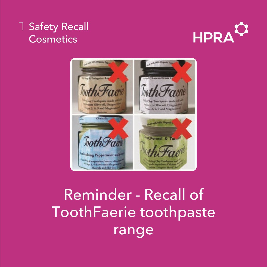We are reminding the public and retailers of a recall of all ToothFaerie toothpaste products. These products are still non-compliant and unsafe to use. We advise members of the public not to buy or use ToothFaerie products and retailers selling these products should quarantine…