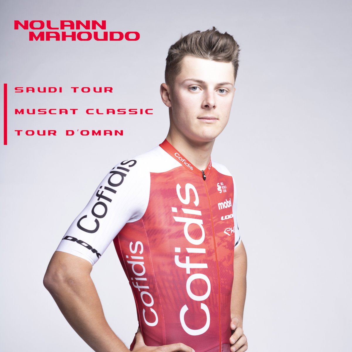 TeamCOFIDIS's tweet photo. Première course 🔜
Nouveau maillot 🔜
🔜 le Saudi Tour pour Aimé, Nolann et Nicolas 💥 https://t.co/nIVPorJodm