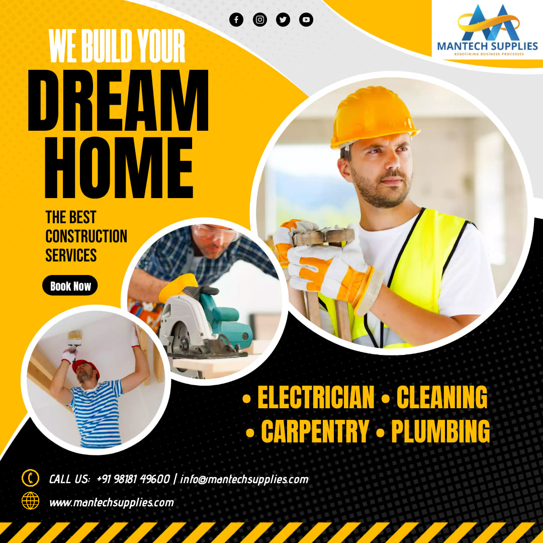 🔌 Electrical? 🪑 Carpentry? 🚰 Plumbing? 🧹 Cleaning? We do it all! Quality services for every corner of your home.📞 +91 98181 49600✉️ info@mantechsupplies.com🌐 mantechsupplies.com #AllInOneService #HomeCarePros #FixItCrew #CleanSpaces #SkilledCraftsmen #PlumbingPros