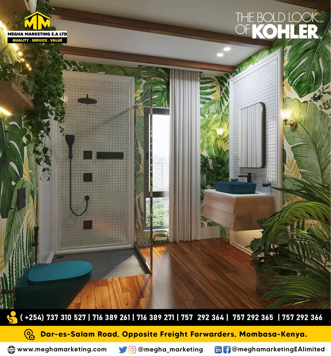 Inspired by a tropical paradise, this #KohlerBoldLook is all about bringing nature to your private sanctuary through materials and colours.​

The bold leaf-printed wallpaper, wooden flooring and...instagram.com/p/C1rR1V3I16-/