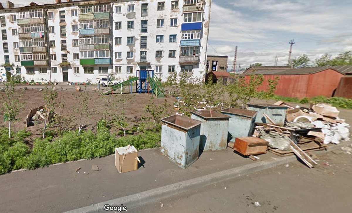 An outdoor playground with a specially designed equipment stand (at the front) that develops tactile skills. The use of black soil instead of sand allows kids to start ploughing and fertilising at an early age.

49.2303253,143.1131444