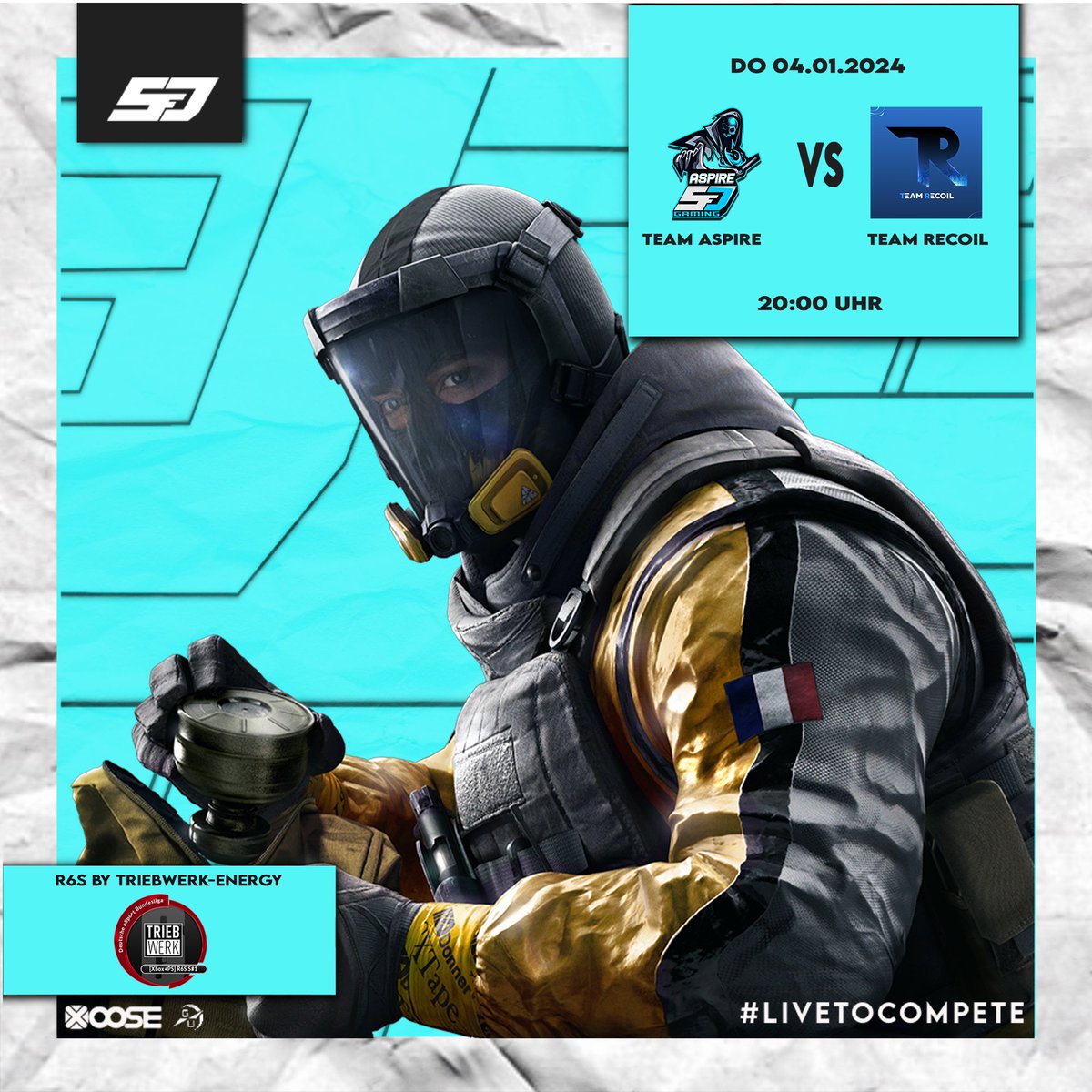 🍿#Matchday <a href="/DeSBLR6/">DeSBL Rainbow Six</a> 🍿

Auch für für unser R6S Team Aspire geht es heute in einer neuen Liga los. Mal schauen wie Sie sich da so schlagen 👀

🆚 @TeamRecoilbyUnX 
⌚ 20:00Uhr
📺 ohne Cast

Auf ein gutes Spiel 🙏

#livetocompete #R6S #esport #gaming #hereweroll