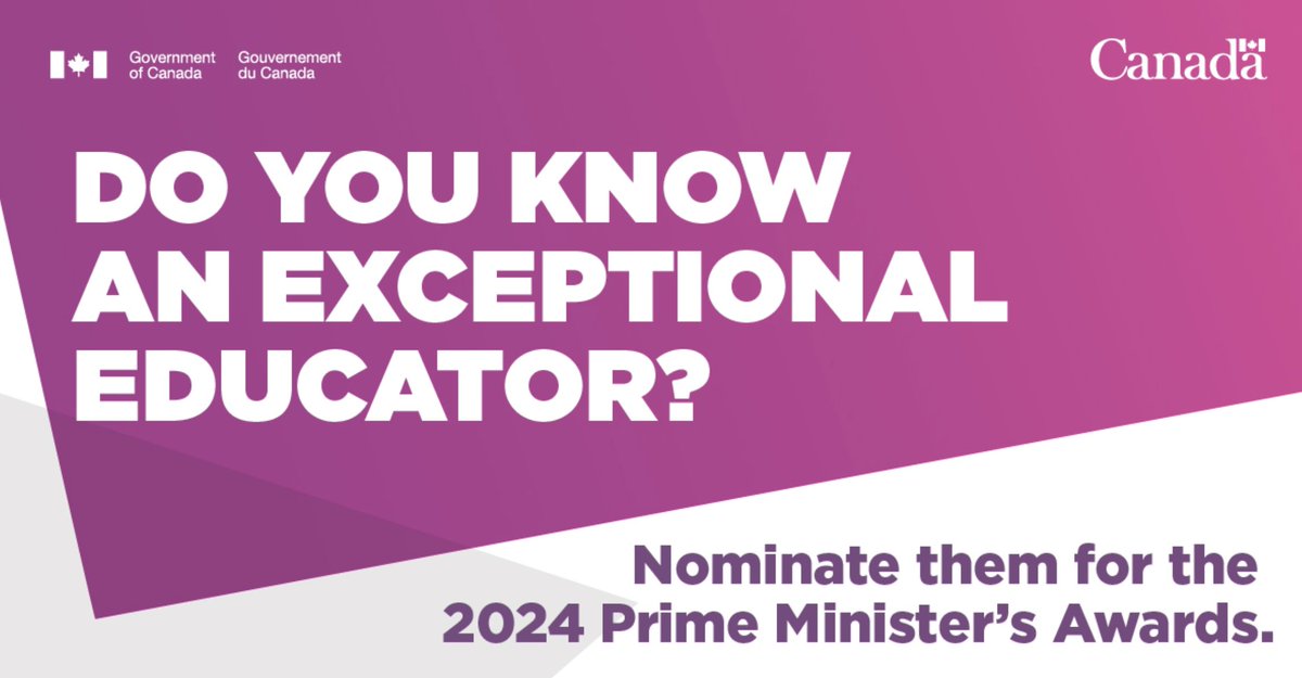 The Prime Minister's Award s for Teaching Excellence recognizes exceptional K-12 teachers for their impact on students and communities. Do you know an exceptional educator <a href="/NLSchoolsCA/">NLSchools</a> <a href="/NLTeachersAssoc/">NLTA</a> <a href="/EDU_GovNL/">Education and Early Childhood Development</a>  The 2024 PM Awards are now open: pmate-ppmee.ised-isde.canada.ca/site/pm-awards…