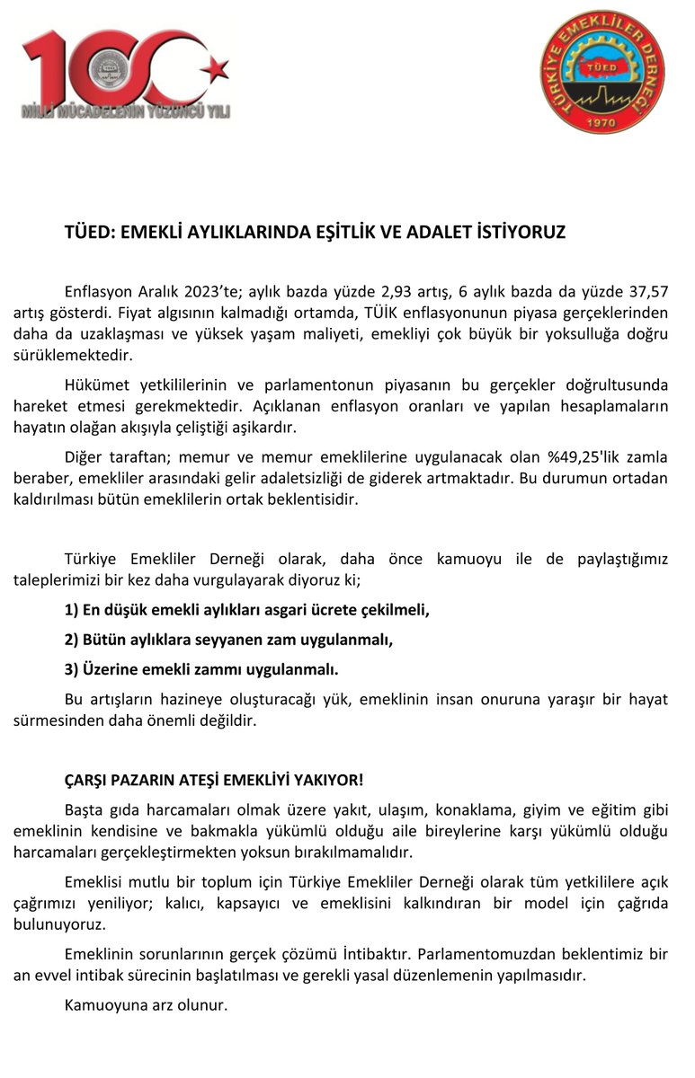 TÜED: EN DÜŞÜK AYLIK ASGARİ ÜCRETTEN AZ OLMAMALI...

TÜED, 122 Şube Başkanlığı'na gönderdiği genelgeyle, bütün siyasi partilerin milletvekillerine, il ve ilçe başkanlarına iletilmek üzere bir Talepler Bildirisi yayınladı.

#EmekliyiYokSayanaOyYok