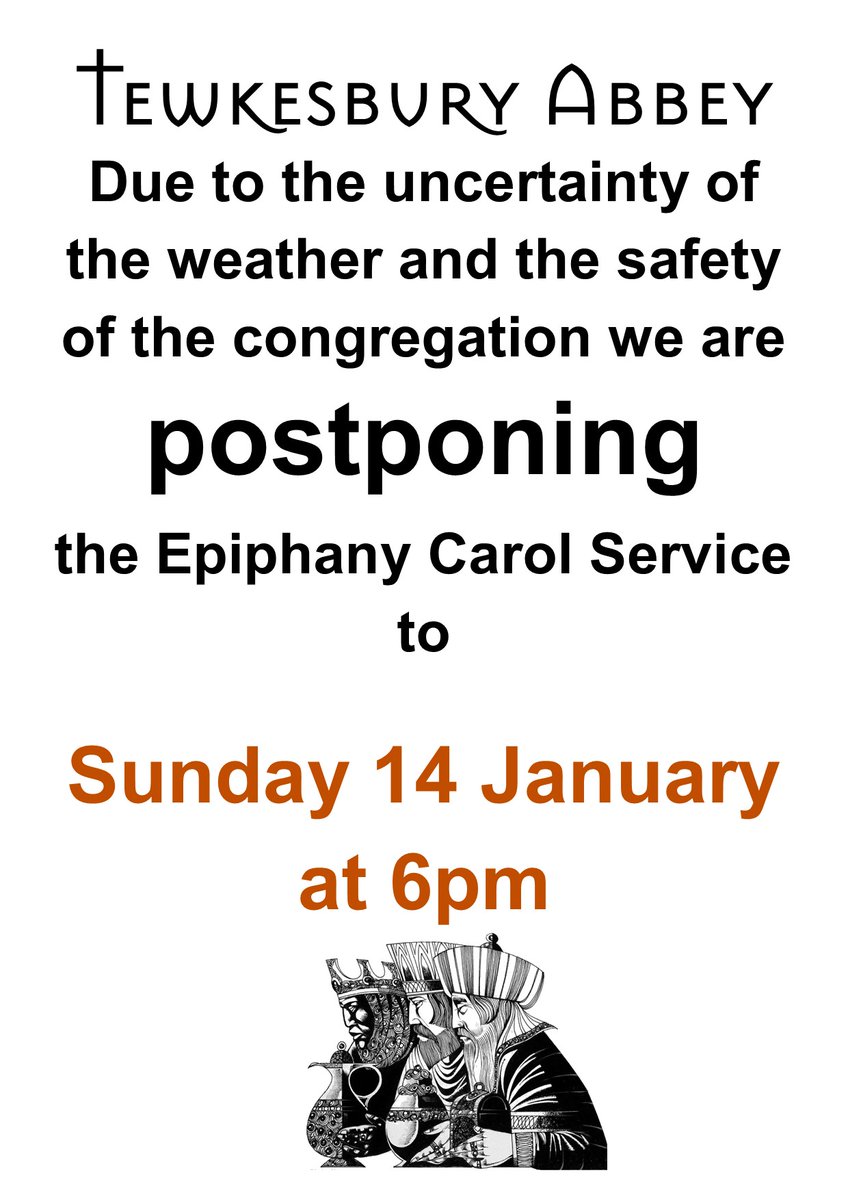 The Epiphany Carol Service has been postponed to Sunday, 14 January at 6pm.