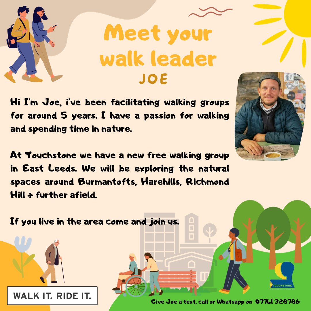First steps to walking group in East Leeds. Do you know anyone that would like to get walking but isn't sure where to start? This group is a perfect place to find your feet... |> Referals Joek@touchstonesupport.org.uk 

<a href="/Emma_Dobson5/">Emma Dobson</a> <a href="/N_Millington89/">Nick Millington</a> <a href="/CycleNorthUK/">Cycle North UK</a> <a href="/Touchstone_Spt/">Touchstone</a>