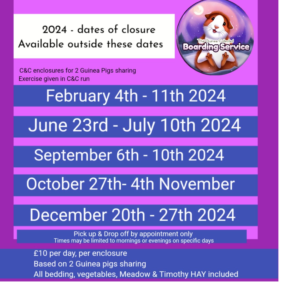 GuineaCollected's tweet photo. Now accepting bookings for 2024 - Indoor Guinea Pig Boarding Service. Servicing Greater Manchester and beyond since 2017. Proud to provide a home from home Environment, C&amp;C grid enclosures with run time. 🐹🐹🏠💕 https://t.co/waB5ux0xYj