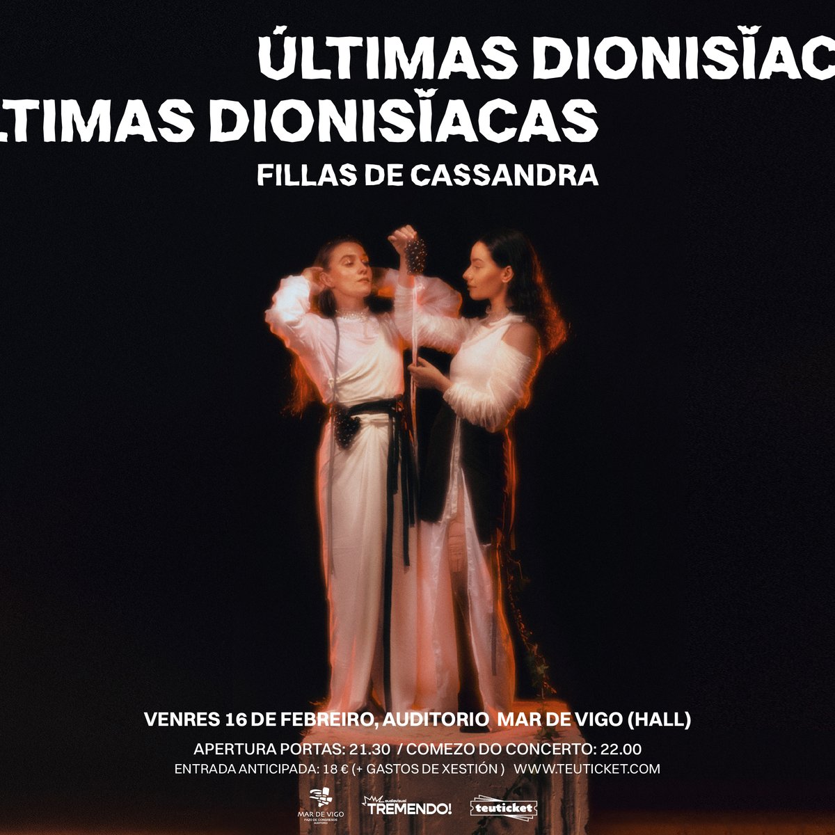 📢 Xa están á venda as entradas para a presentación única das 𝐔́𝐋𝐓𝐈𝐌𝐀𝐒 𝐃𝐈𝐎𝐍𝐈𝐒𝐈́𝐀𝐂𝐀𝐒 de <a href="/fillasdecassmp3/">fillasdecassandra.mp3</a> no hall do #MarDeVigo o 16 de febreiro.  🍇

📆 16 de febreiro (22.00 horas) - Hall #MarDeVigo
🤳🏻 <a href="/teuticket/">teuticket</a>.

#FillasDeCassandra #ÚltimasDionisíacas #Vigo