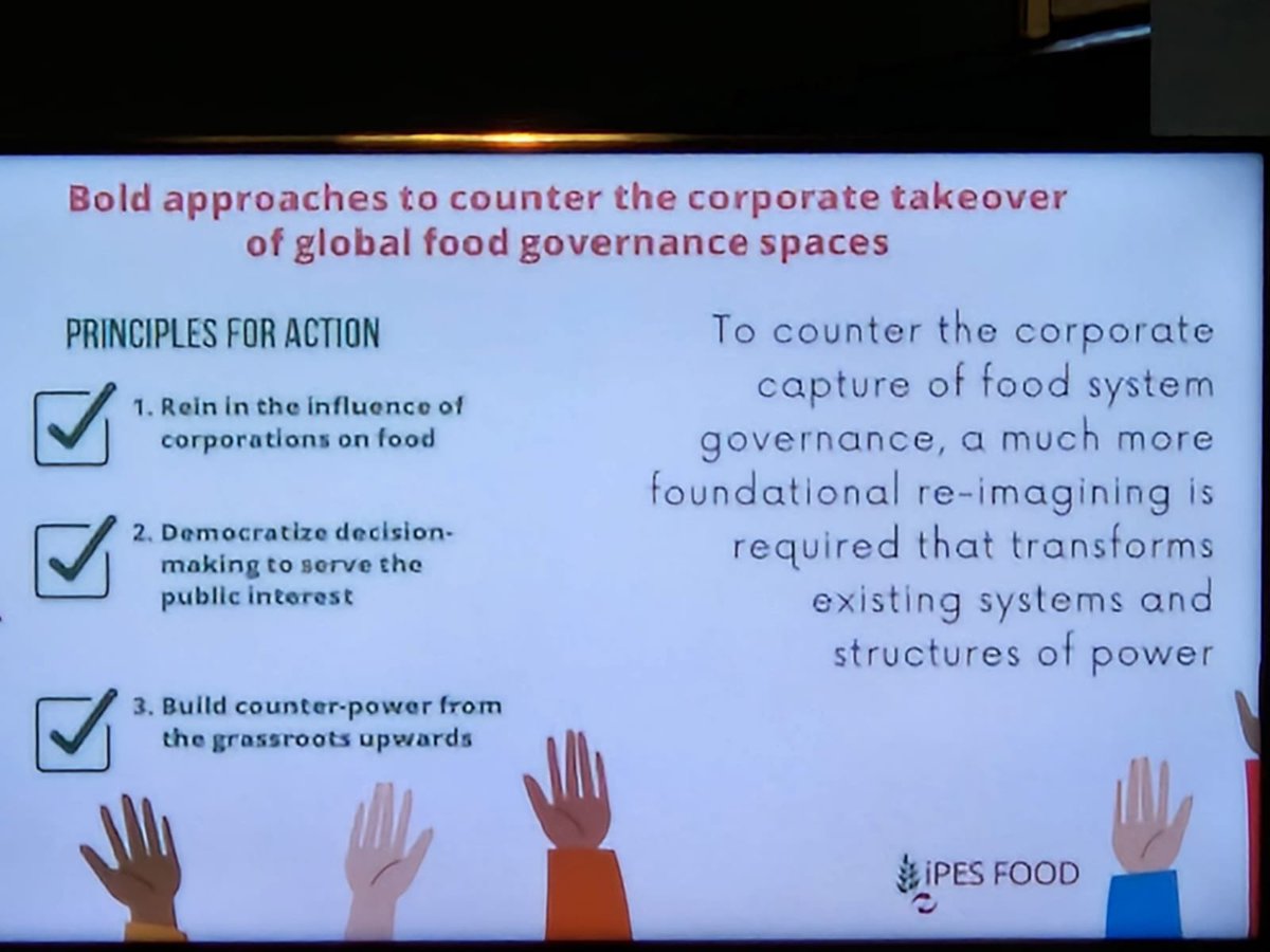 Really interesting talk from @IPESfood in which they presented their report on the influence of corporates on regulation and governance, and how as a result there has been a failure to shift the dial on the UN SDGs. #ORFC24