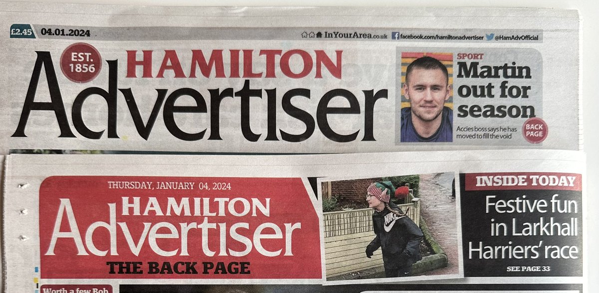 Some fantastic #HarrierHeadlines in this weeks Hamilton Advertiser and Carluke Lanark Gazette the continued coverage and support show by our local press towards or great wee club is amazing! Make sure you get your copy! #TeamLarkhall #WeRunLarkhall #SALbelong