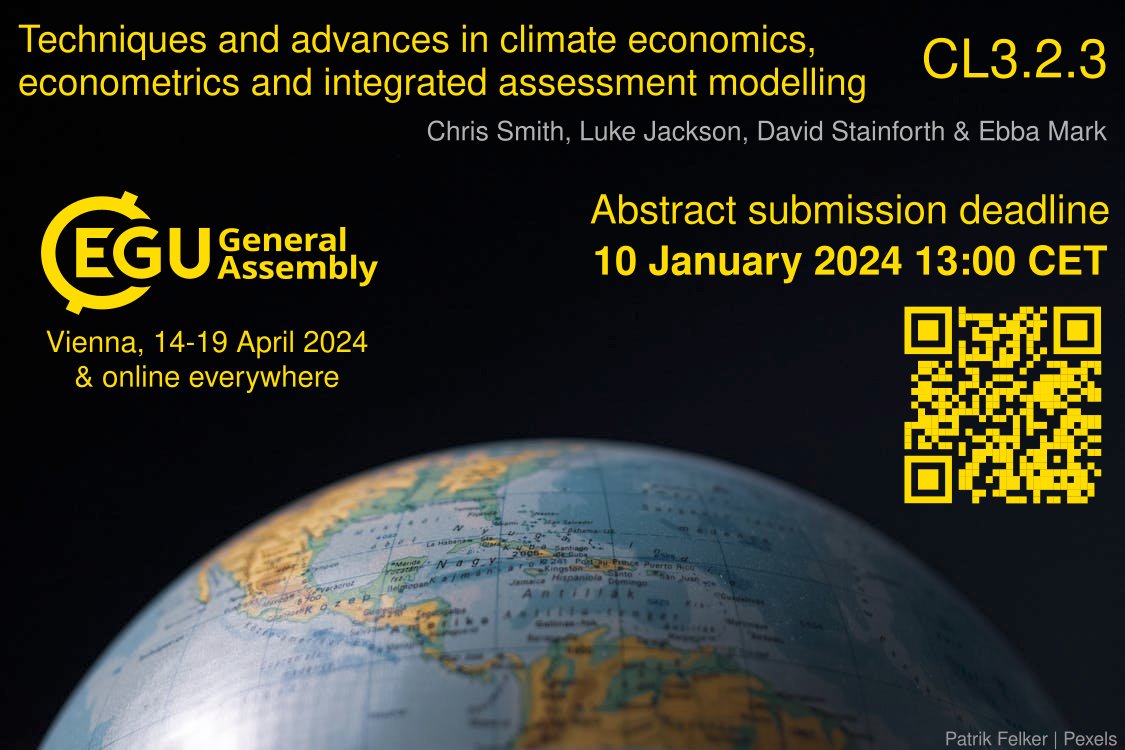 Hey guys, if you're involved in integrated assessment modelling or economics of climate change - including impacts models, simple climate models & the like - consider submitting to our EGU session! meetingorganizer.copernicus.org/EGU24/session/…