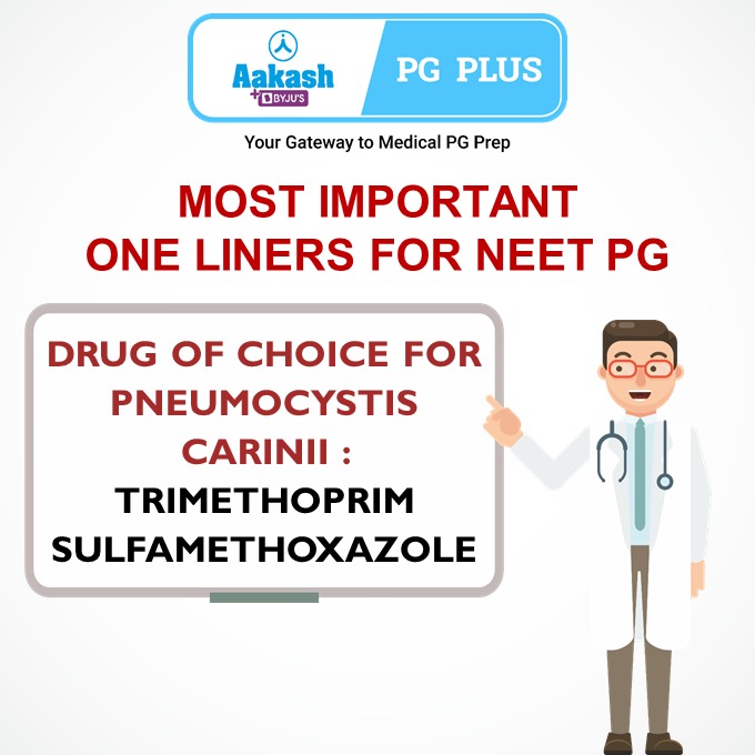Most Important One Liners for NEET PG.

Download the Aakash PG Plus App to boost your NEET PG, INI CET, FMGE, and NExT preparation.
aakash.ac.in/pgplus/getapp
.
.
.
#aakashbyjus #aakashneetpg #aakashinstitute #neetpg #pneumocystis #pneumocystiscarinii #trimethoprimsulfamethoxazole