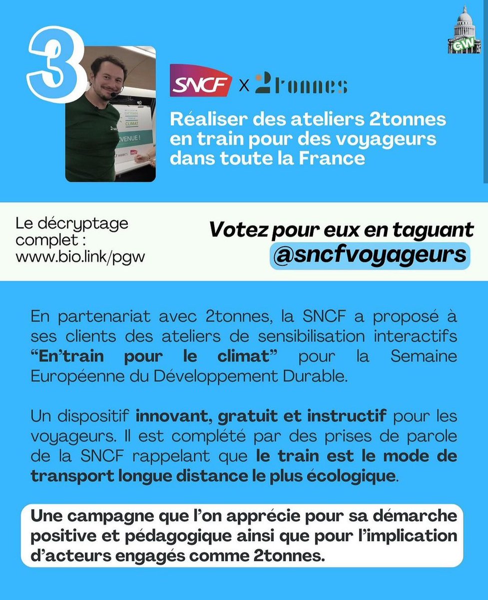 Qui mérite sa place au #PanthéonDuGreenDoing ?
 Les votes sont ouverts !
#EnTrainPourLaPlanète
#FaitesLaRouteEnTrain avec #TGVINOUI #SNCFVoyageurs ❤️
instagram.com/p/C1q_EyuAzT2/…