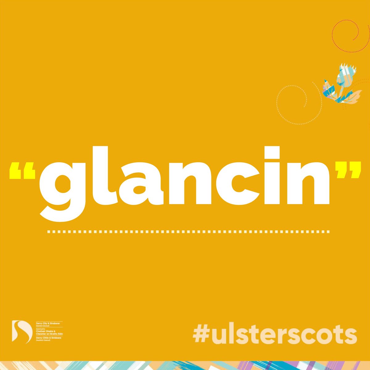 Glancin: sparkling, shining, gleaming. Possibly from the German etymon 'Glanz' meaning a shine or lustre #UlsterScots
