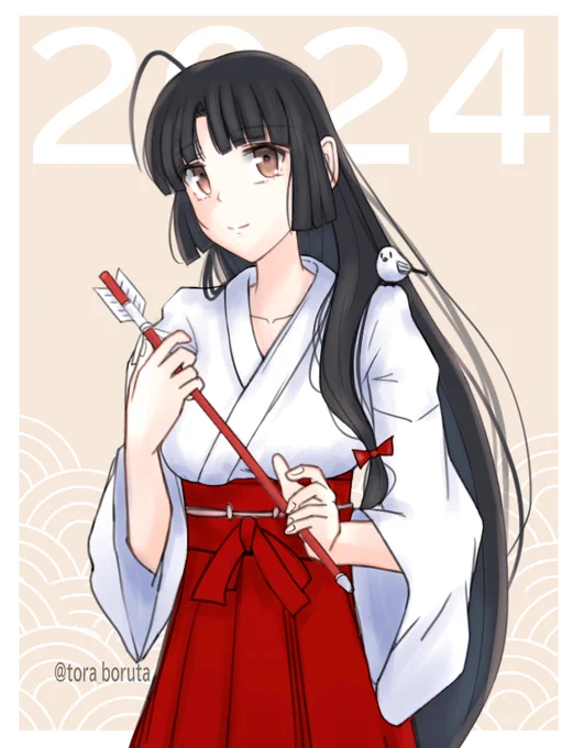 年賀は巫女祥鳳さん。今年こそはなにとぞ改二を!#艦これ  #祥鳳 