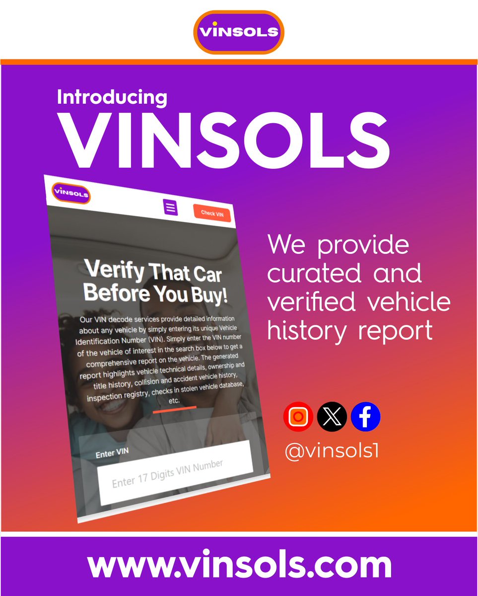 Drive with confidence! 🚗✨ Explore our curated and verified vehicle history reports, ensuring you're informed and empowered on the road. #CarHistory #VINSOLS #vehiclehistory #carsreport