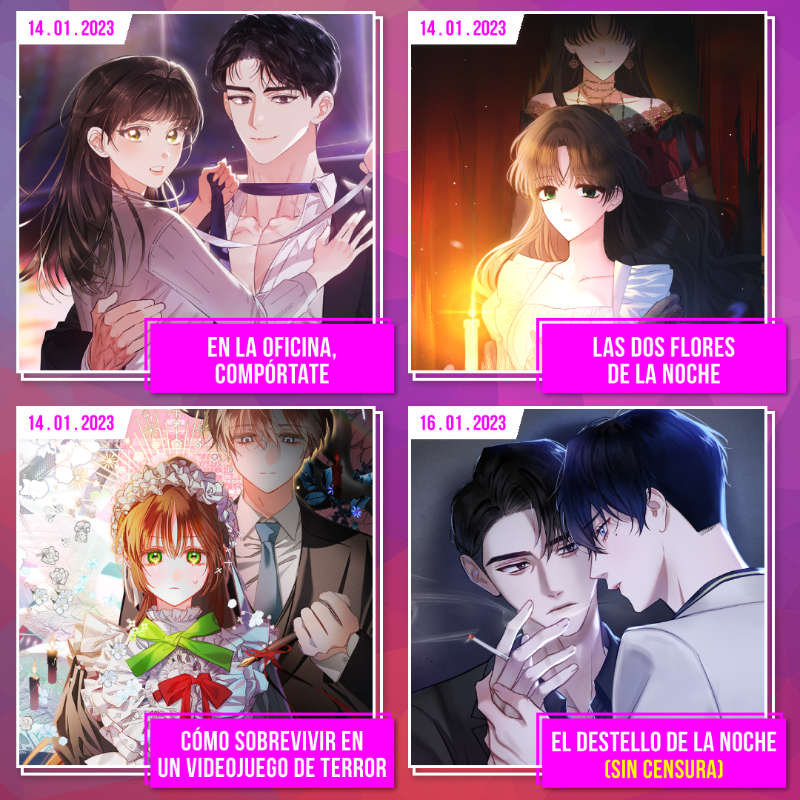 Lezhin_ES's tweet photo. 🎆 𝗡𝗨𝗘𝗩𝗢𝗦 𝗘𝗦𝗧𝗥𝗘𝗡𝗢𝗦 𝟐𝟎𝟐𝟒

✨ ¡Primeros estrenos del 2024! 
💖 ¿Los hemos sorprendido? 

👉Nuevos capítulos todos los días en Lezhin ES: https://t.co/XnjS6dWIMt