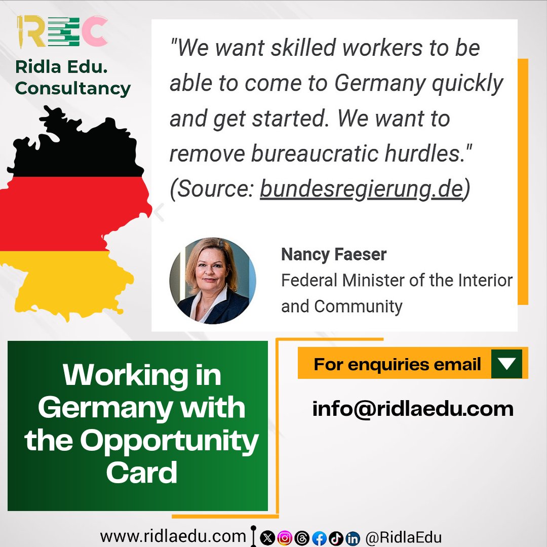 Unlock new career horizons in Germany with the Opportunity Card! 🌐 REC is your key to a smooth journey, guiding you every step of the way. 🚀 #WorkInGermany #OpportunityCard #CareerGrowth
