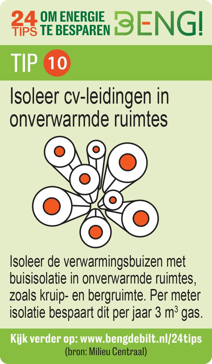 Isoleer de verwarmingsbuizen met buisisolatie in onverwarmde ruimtes, zoals kruip- en bergruimte. Hierdoor kan je met minder energie je huis verwarmen en bespaar je dus op je gasrekening.
Vraag onze energie klussers om gratis hulp:
eerstehulpbijenergie.nu/contact/
#besparen #isoleren