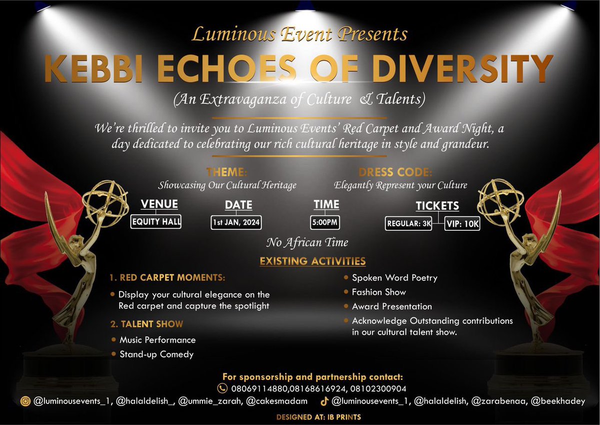 DeeniiJibo_'s tweet photo. Gentlemen and ladies I present to you the first ever KEBBI ECHOES OF DIVERSITY comes 1st Jan 2024 it’s a day to show case our cultural heritage in style and grandeur. 

Don’t miss out, I will be coming with 🐊🐟 what are you coming with? 

#ourkebbi 
@mattarraxxzzee @dan_yariima https://t.co/xmKznlwrOM