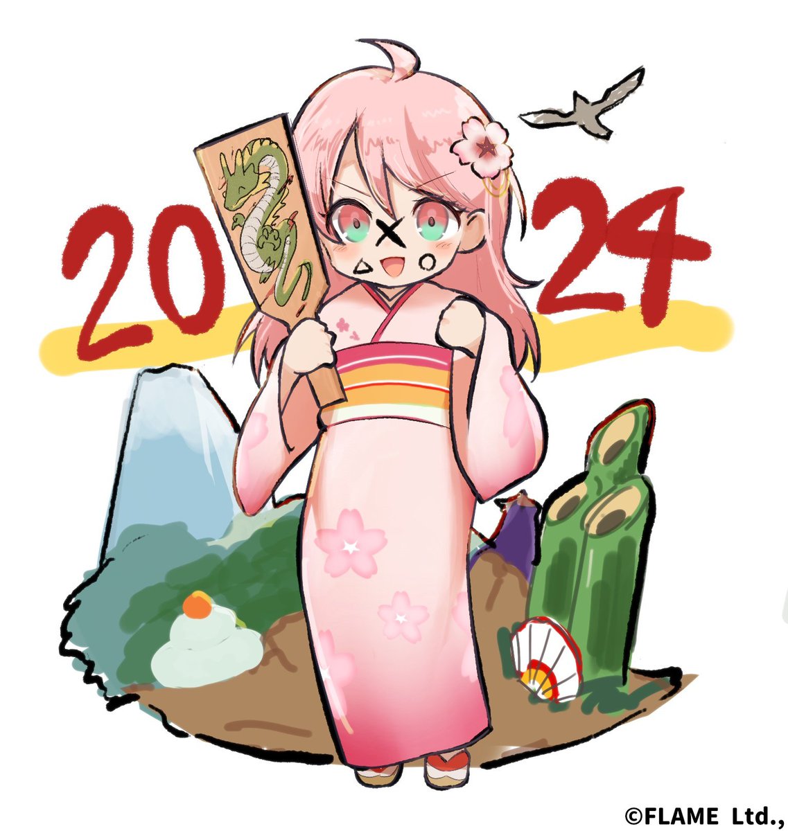 Sakurasan_FLAME's tweet photo. 明けましておめでとうございます！
2024年も『桜さんにおしえて』および株式会社フレイムをよろしくお願いいたします！🌸

制作：@FLAME_Ltd
#2024年 #お正月 #迎春 
#振袖 #初詣 #初日の出
#イラスト #イラスト好きさんと繋がりたい https://t.co/AjTvm4POiC