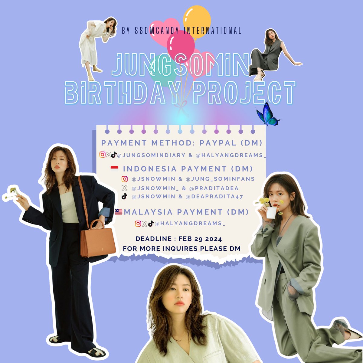 ssomdiary's tweet photo. JUNG SO MIN BIRTHDAY PROJECT ‼️

Hi, Ssomcandy 👋🏻
To celebrate actress Jung So Min's 35th birthday on 16th March 2024, we inviting international fans to join our project🤗💜 

#JungSoMin #정소민 https://t.co/4S73jmIHEy