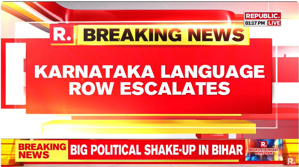 republic's tweet photo. #BREAKING | Karnataka Language Row: 30 arrested after violence in Bengaluru. CM Siddaramaiah to hold a key meeting today.
WATCH #LIVE here-https://t.co/gzDcE0bu09
#Karnataka #Siddaramaiah #KarnatakaPolitics #KarnatakaLanguageRow #KarnatakaGovt https://t.co/rWMpENTtgI