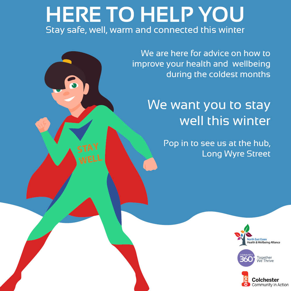 We want you to stay well this winter. We are here for advice on how to improve your health and well-being during the coldest months. Pop in to see us at the One Colchester Community Hub 4-6 Long Wyre Street, Colchester CO1 1LH #staywellessex #yourcolchester