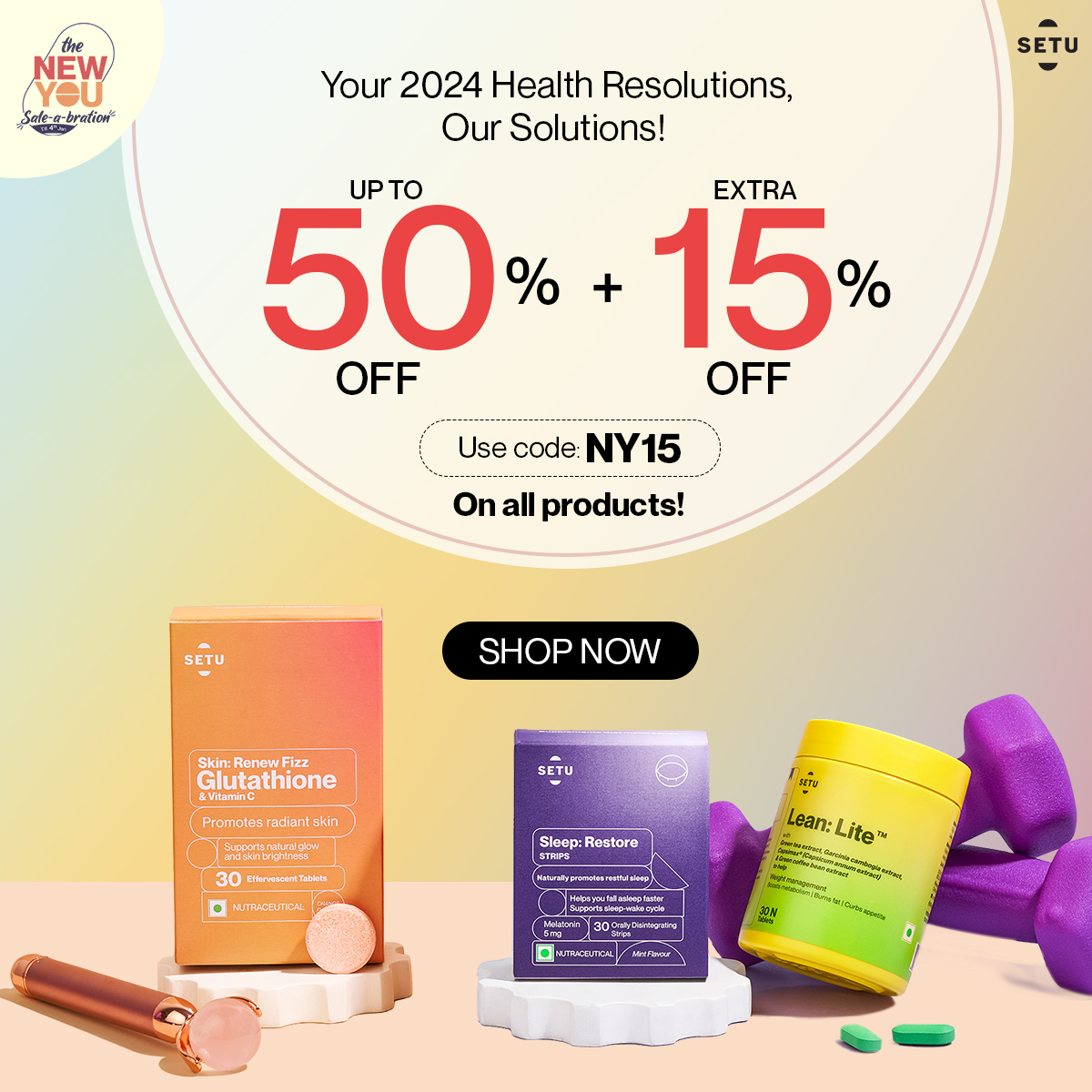 🎉 New Year Sale LIVE! 🎉 Start 2024 right with up to 50% OFF + extra 15% OFF Setu products! 🥳 Code: NY15. Limited time - 28 Dec 23' to 4 Jan 24'. 🌟 Health goals await, shop now! ✨ #NewYearSale #HealthyStart