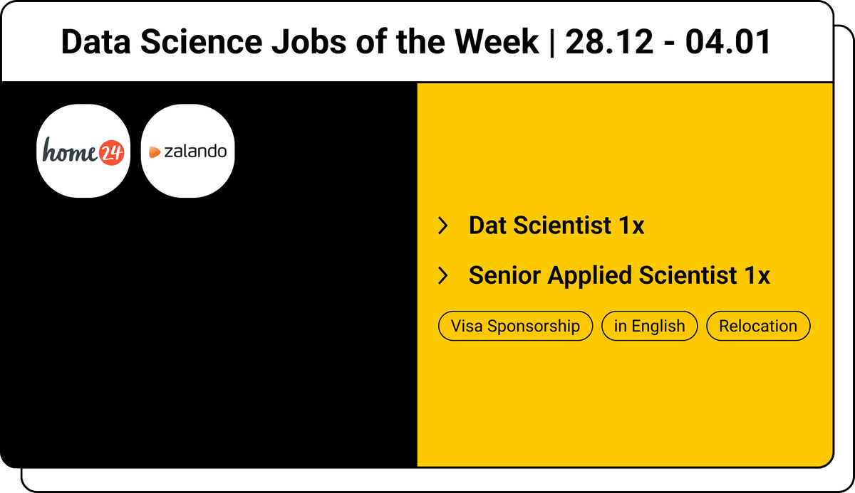 datajob_io's tweet photo. Hey guys👋

This week's hand picked Data Science positions in📍Germany (w/ visa sponsorship):

- @home24_de (e-com)
- @Zalando (e-com)

Check and apply: https://t.co/0ApUic58ui https://t.co/kxmvClCWxO