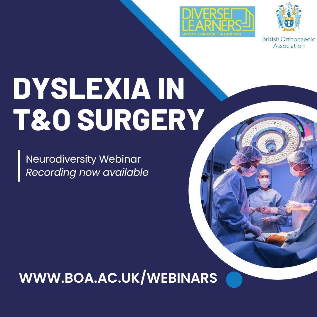 How does dyslexia affect us in the workplace? How do we train and be trained? How can we maximise opportunities? …Interested? Watch the recording of our ‘Dyslexia in Orthopaedic Surgeons’ webinar with guest speaker Kerry Pace. boa.ac.uk/careers-in-t-o… 
#neurodiversity