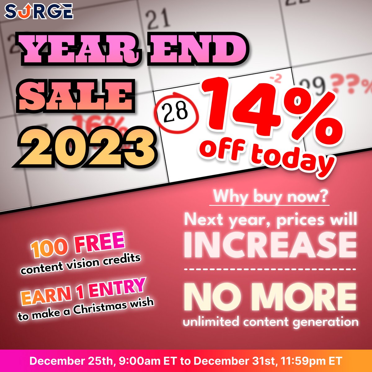 surgegraph's tweet photo. There's no better time to grab the #1 Longform AI writer 🔥

Only 4 days left till the Year End Sale goes bye-bye.

Save up to $74 today: https://t.co/xl68Vt9rCY

#SurgeGraph #LongformAI #AIWriter https://t.co/v4LFuV1Uj4