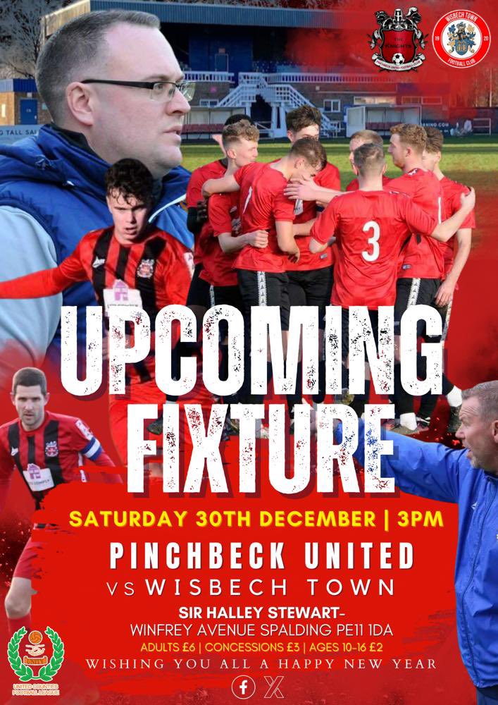 🔴 This Saturday is derby day! ⚫️

We host local rivals <a href="/wisbechtownfc/">Wisbech Town FC</a> at the Sir Halley Stewart, 3pm KO.

Bar will be open from 1.30pm serving hot food.