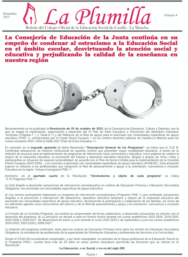RobertoBanon's tweet photo. El CESCLM publica el Nº 4 de “La Plumilla”
https://t.co/kR0mgwAVwo
#eduso #educadoressociales #edusos https://t.co/uHk9UEkzJ2