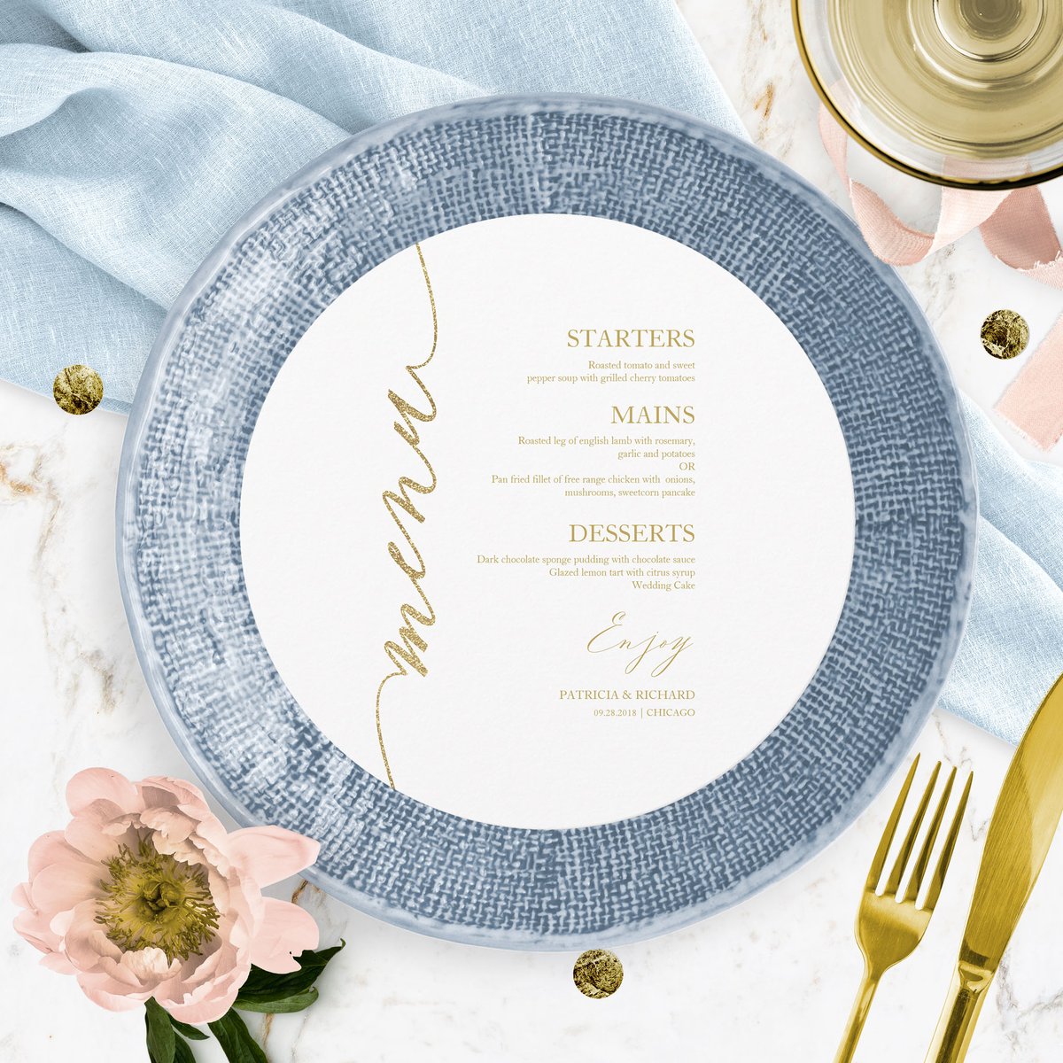 BudgetGuestBook's tweet photo. โจโ๏ธ Bring on the elegance! Our gold calligraphy circle menu cards are ready to make a statement at your wedding reception. ๐โจ #WeddingVibes #MenuGoals #ElegantReception https://t.co/B1nrIabGS8 https://t.co/fXblmFCVTS
