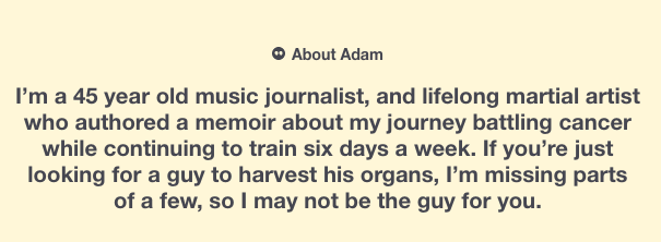 AdamsWorldBlog's tweet photo. So far no matches on Bumble, which leads me to believe the note I wrote at the end of my bio applies to a terrifyingly large percentage of women on the app.

#dating #onlinedating #singletwitter https://t.co/H2Eb2oaoWr