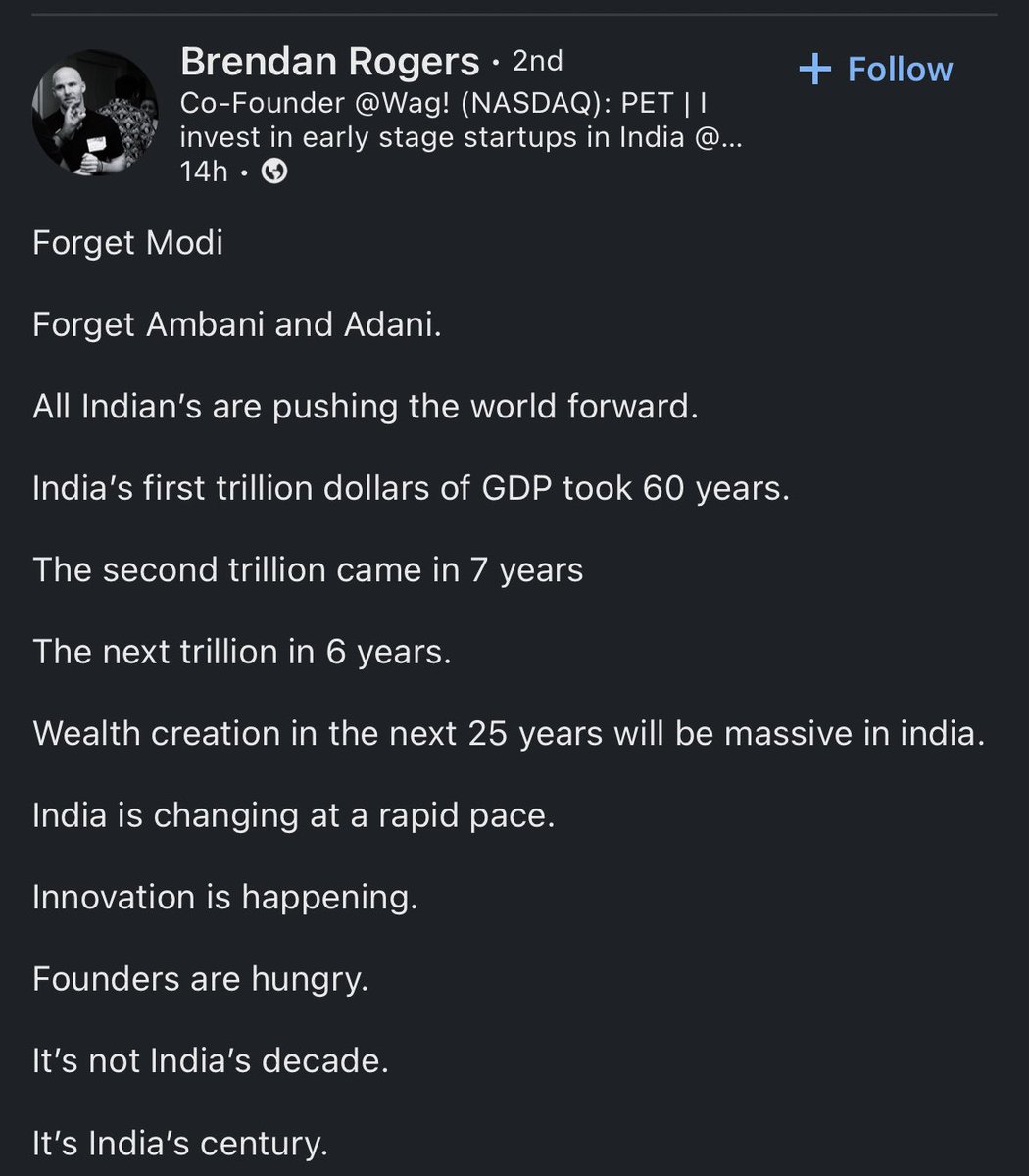 archiexzzz's tweet photo. India is going through the phase that China was in 20 years ago. 

If you're in India and you don't create wealth over the next 25 years, you must be a fool. https://t.co/JEI1ciU6G9