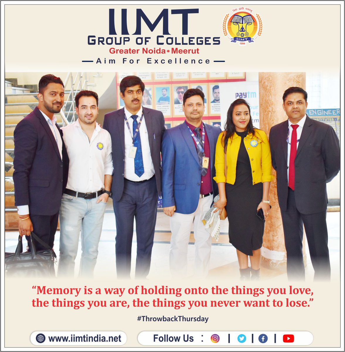 iimtnoida's tweet photo. #ThrowbackThursday
"Memory is a way of holding onto the things you love, the things you are, the things you never want to lose."
.
https://t.co/UOh7RIbr6l
Call Us: 9520886860
.
#Memories #Memoryforevever #Throwback #IIMTIndia #IIMTian
#IIMTNoida #IIMTGreaterNoida #IIMTDelhiNCR https://t.co/1JqIuMnXyU