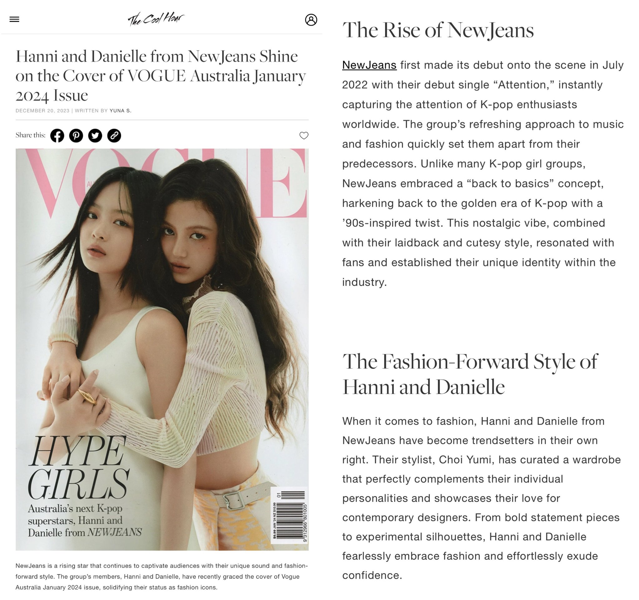 NewJeans Hanni & Danielle - Vogue Australia (January 2024