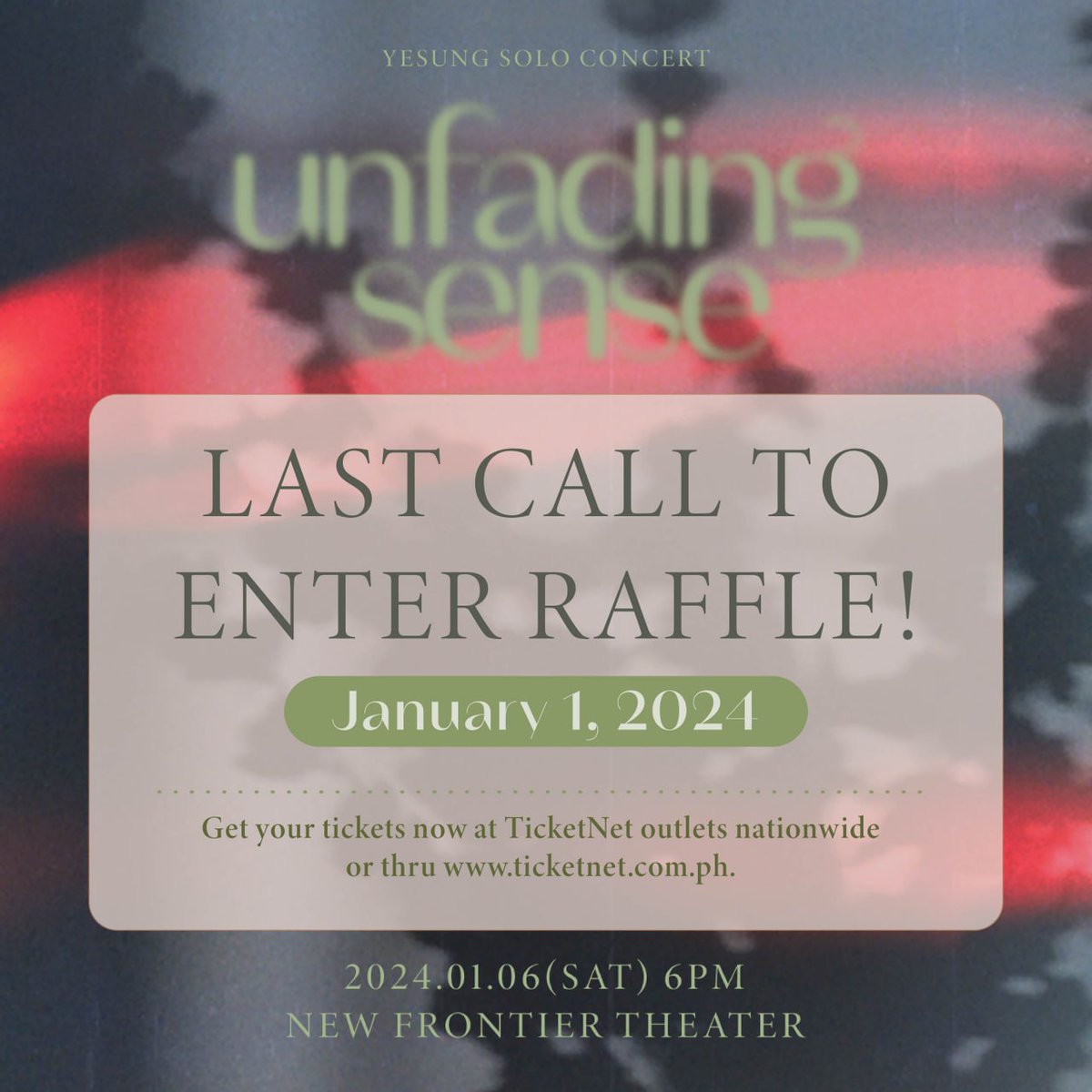 Don't miss out on the chance to win and be part of YESUNG SOLO CONCERT 'UNFADING SENSE' IN MANILA! 💙 The raffle draw for exclusive fan benefits is on January 2, 2024. Make sure you're qualified by purchasing your tickets until January 1, 2024. You can buy your tickets at all…