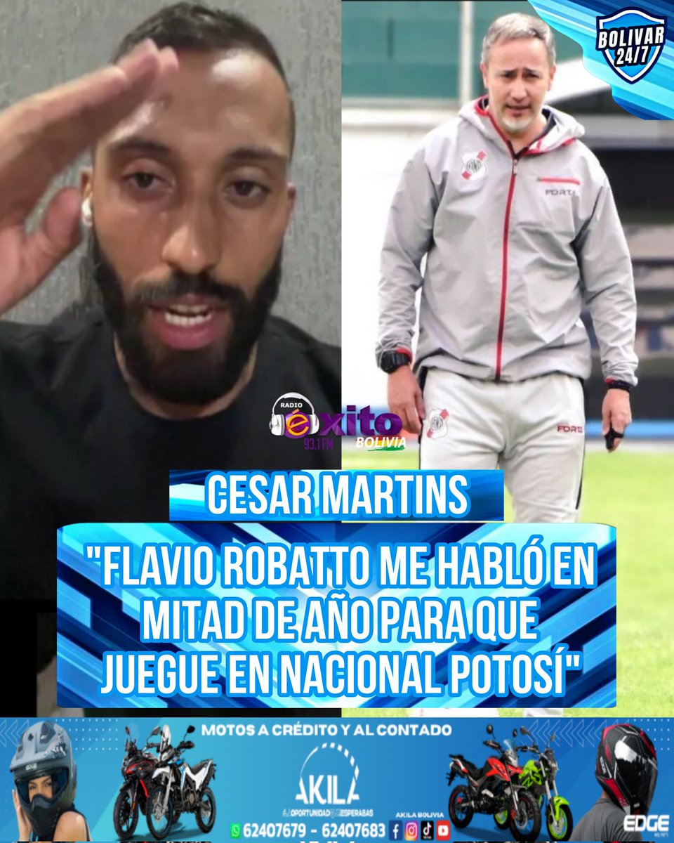 bolivar247's tweet photo. #Exclusivo🚨
#Bolívar247Radio🎙️
CESAR MARTINS:"Flavio Robatto me habló en mitad de año para que juegue en Nacional Potosí y trabajé con el y yo estaba acá en una nueva competencia muy importante estábamos muy bien".
https://t.co/ooYk3kHYb8
#RadioExito
#UnidosSomosMásGrandes https://t.co/aUSjbW05bg