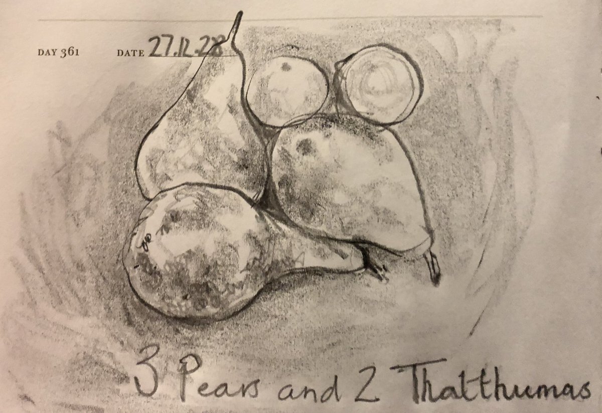 Venster67's tweet photo. One Sketch A Day 27.12.23
‘3 Pears and 2 Thatthumas’
#pears #thatthumas #satuma #fruit #stillife #onesketchaday #sketchbook #visualdiary #art #illustration #pencilsketch https://t.co/1xWRb9SWqs