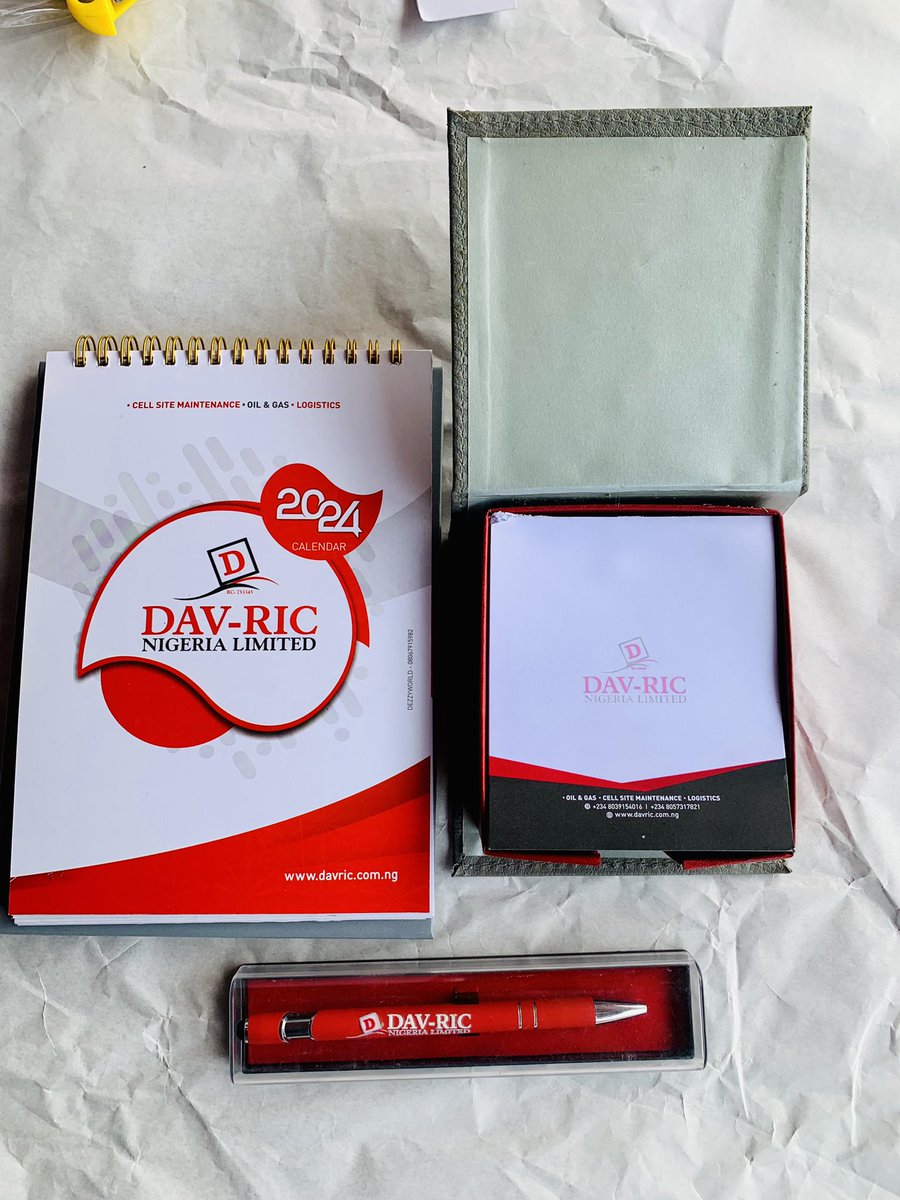 dezzyworldmulti's tweet photo. Xmas souvenirs (Table Top Calendar, Branded Pens and Table Top Notepad)  produced for DAV-RIC NIG. LTD https://t.co/cJyCFv1N6j