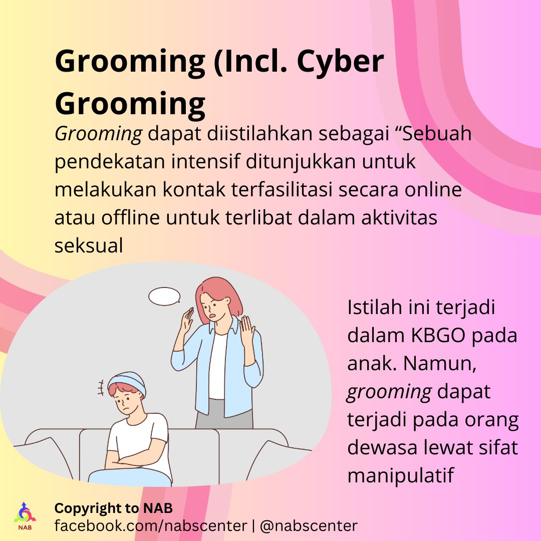Nabscenter's tweet photo. Grooming bersifat manipulatif. Ajakan-ajakan "Gapapa kok! Masih kecil udah bringas,", "katanya mau jadi milikku! Bisa kali sekali aja," hingga "Gak pake kondom gpp kok! Aku gak pernah sama siapa-siapa lagi" bisa aja grooming #AwasKBGO #KBGO #grooming https://t.co/E10zjiB46F