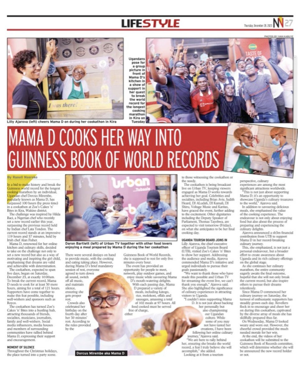 For those asking who @Mama_d256 is, @newvisionwire has the story and a beautiful picture of her on front page. Then @the_ranell decided to use a picture of me eating😂😂 @LillyAjarova's big smile...thanks so much. #MamaDsWorldRecord