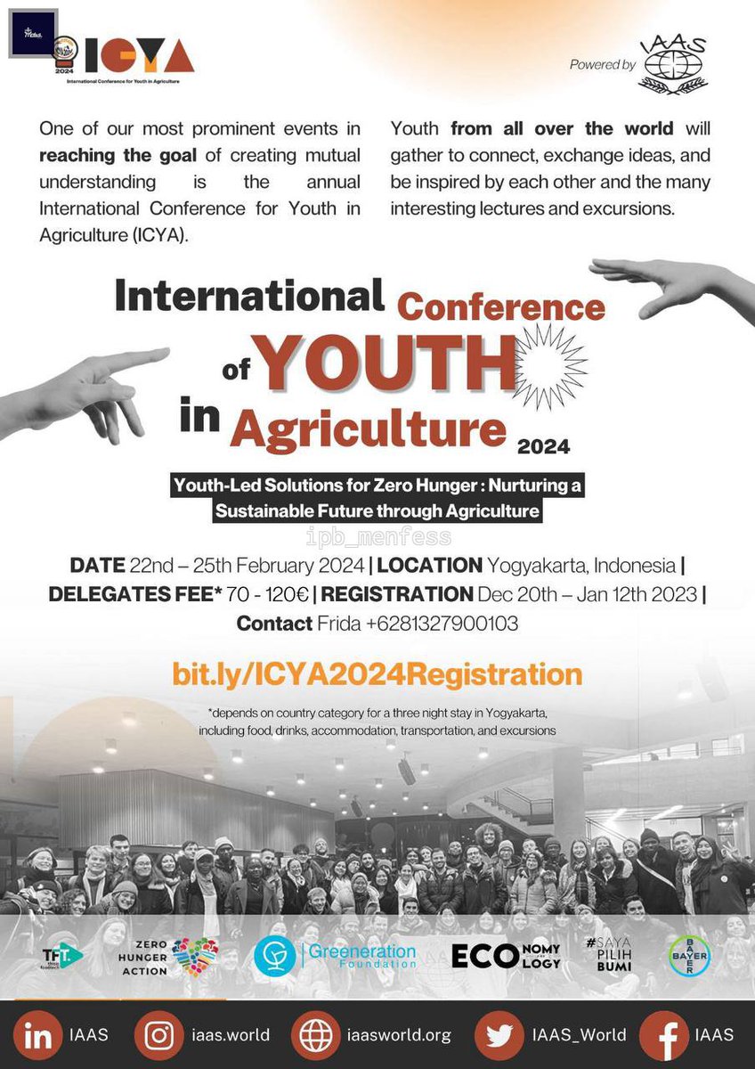 punten guyss ingfoo ada Agriculture International Conference di Jogja lohh.. Bisa sekalian jalan2 strolling around Jogja + memperindah CV. Kebetulan kita masih open delegates nihh, yuk buruan daftar sekarang juga!