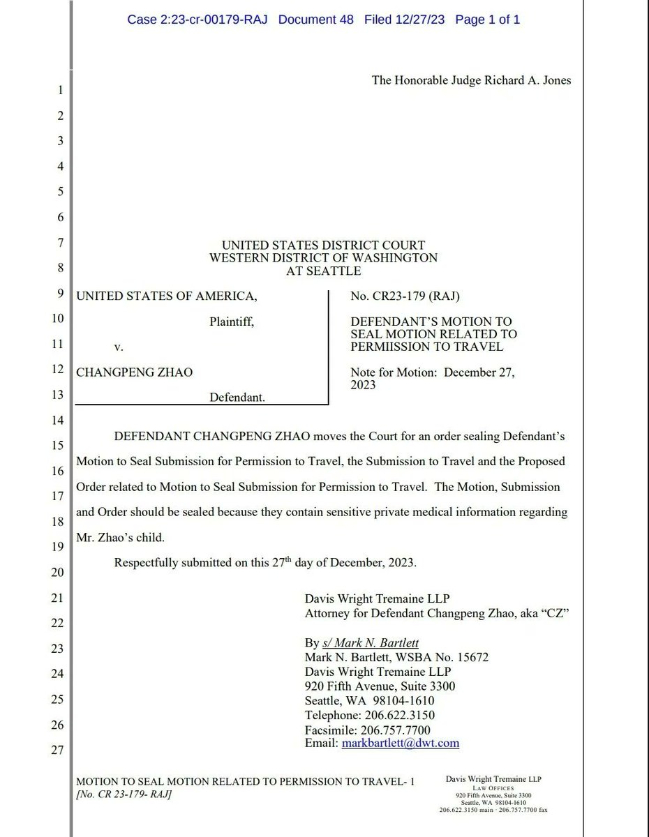 ICODrops's tweet photo. .@cz_binance is asking for permission to travel from the federal court overseeing his case. He's asked to seal the filing.

https://t.co/Zkyalqm0N2 https://t.co/MNFbE04NTC