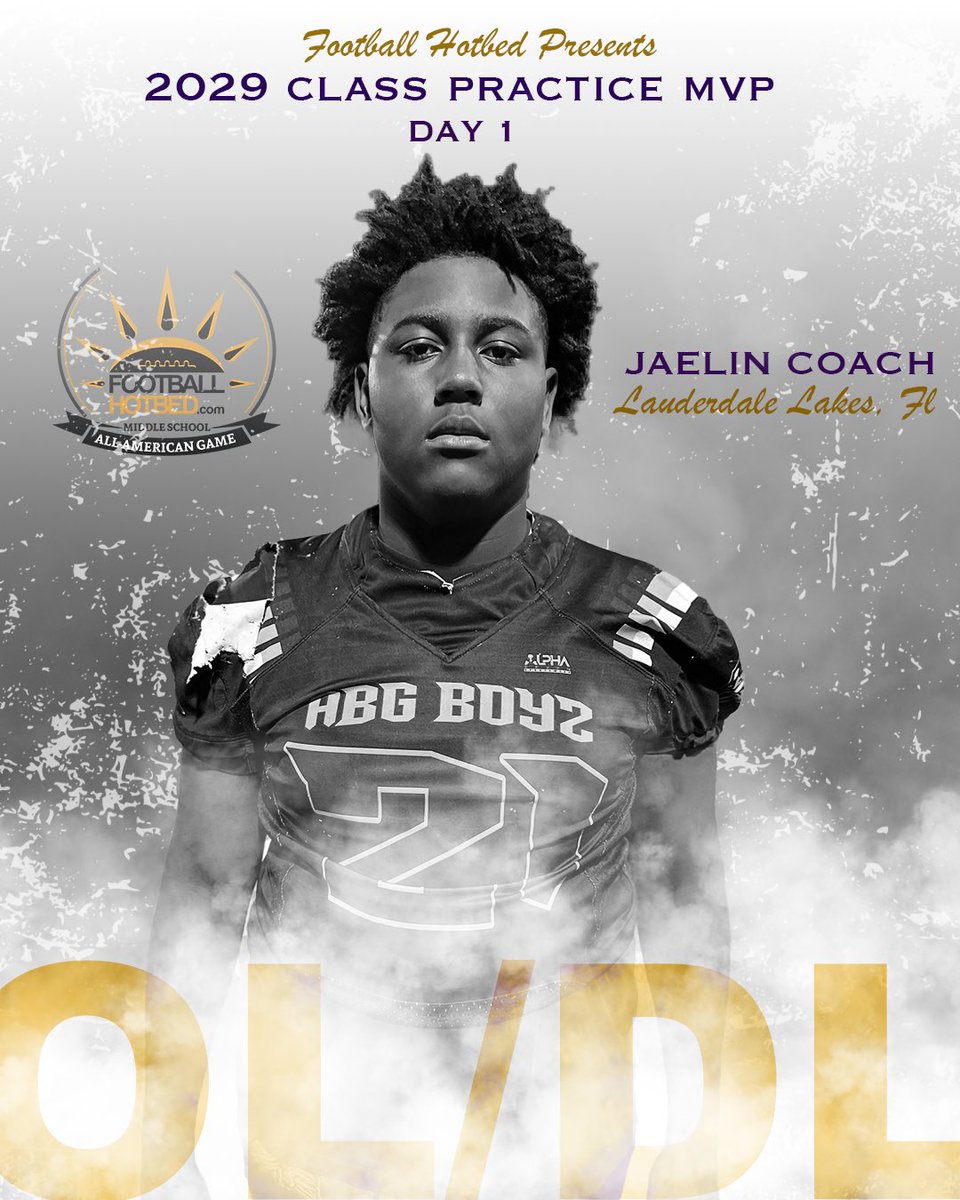 ALL-AMERICAN DAY 1: Congratulations 2029 Middle School All-American MVP's Justin Stewart, DB, Delray Beach, FL AND Jaelin Coach OL/DL, Lauderdale Lakes, FL @jerry_risingstars #hotbedworld
